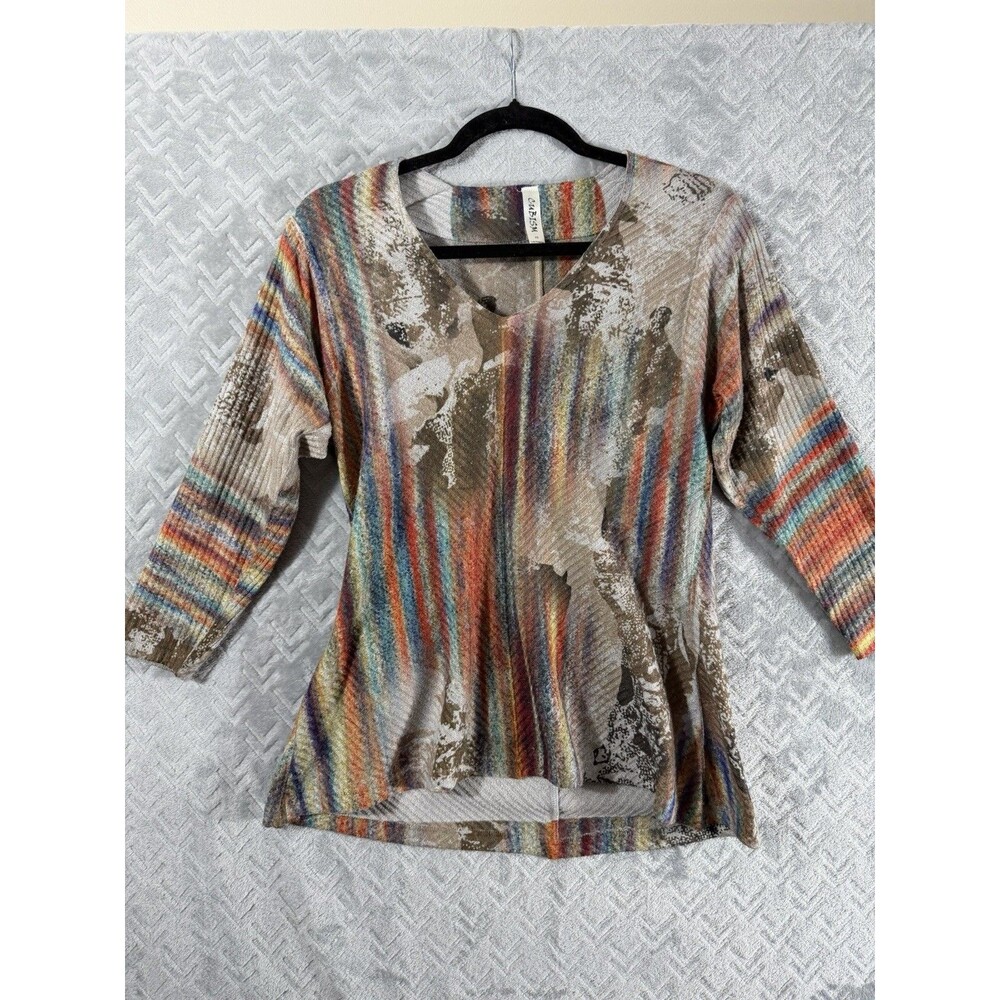 Cubism Womens Wearable Art Top XS Multi Color 3/4 Sleeve V-Neck Vintage‎